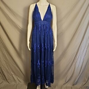 Dokotoo Elegant Blue Lace Halter Dress